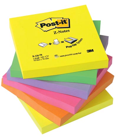 Post-it Z-notes, 100 vel, ft 76 x 76 mm, neonkleuren, pak van 6 stuks afbeelding