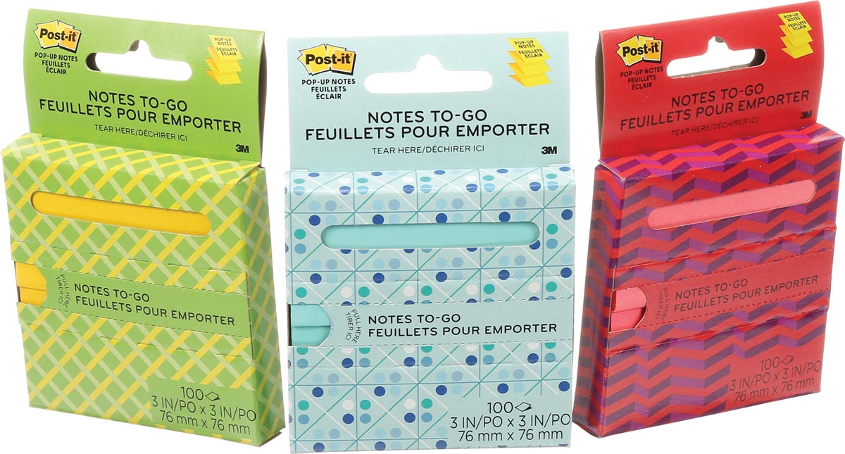 Post-it Z-Notes 'on the go', ft 76 x 76 mm, blister van 100 vel, geassorteerde kleuren