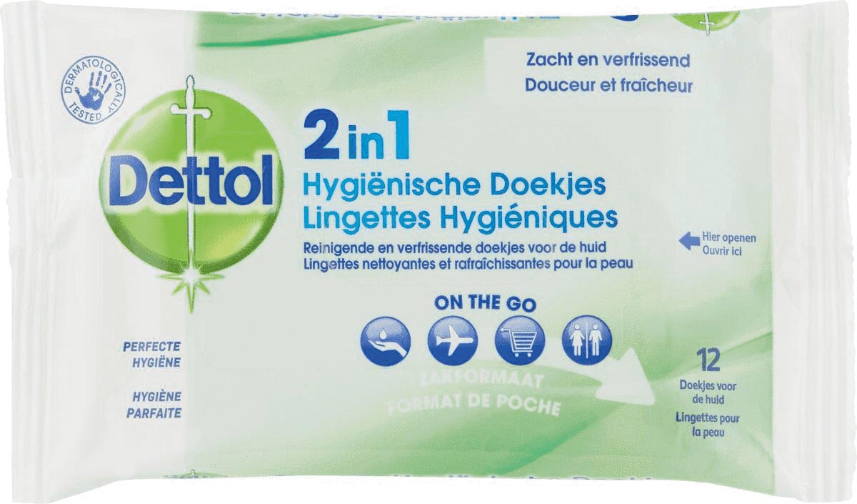 Dettol reinigingsdoekjes 2-in-1, pak van 12 stuks Dettol reinigingsdoekjes 2-in-1, pak van 12 stuks