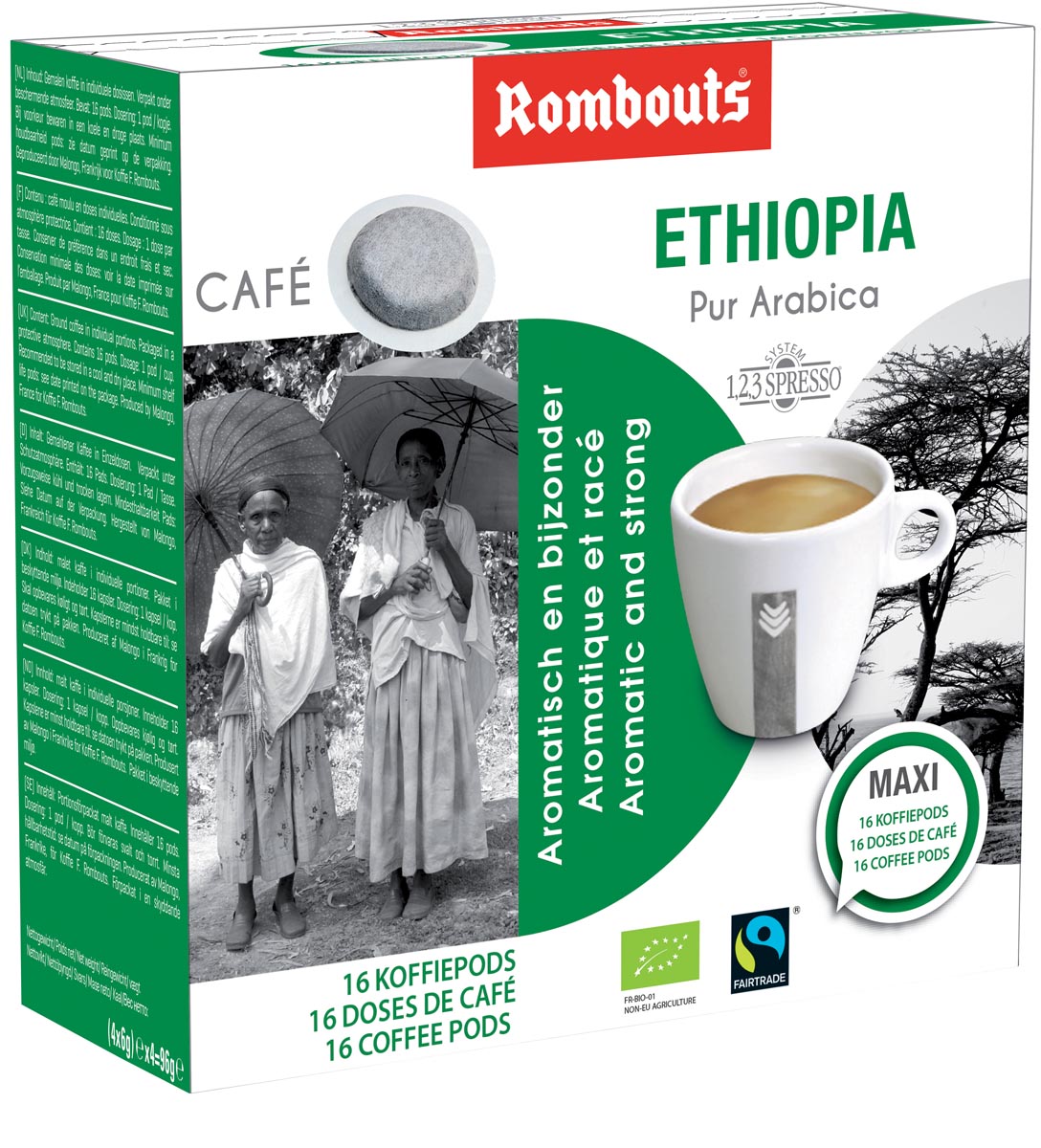 Rombouts koffiepads voor espresso, Mokka Ethiopia, pak van 16 stuks