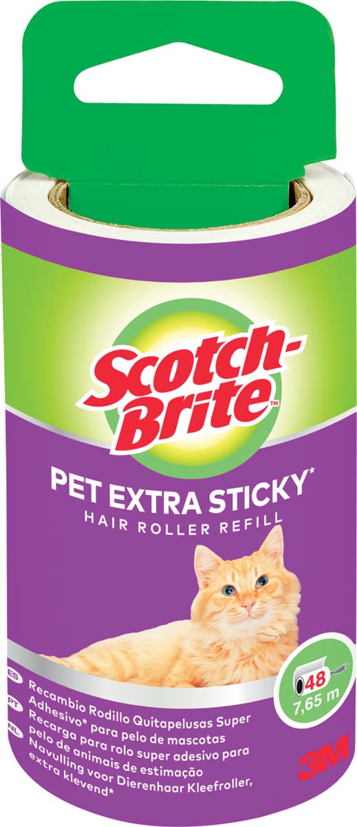 Scotch Brite pluizenkleefroller navulling, extra klevend voor dierenhaar, 48 vellen afbeelding