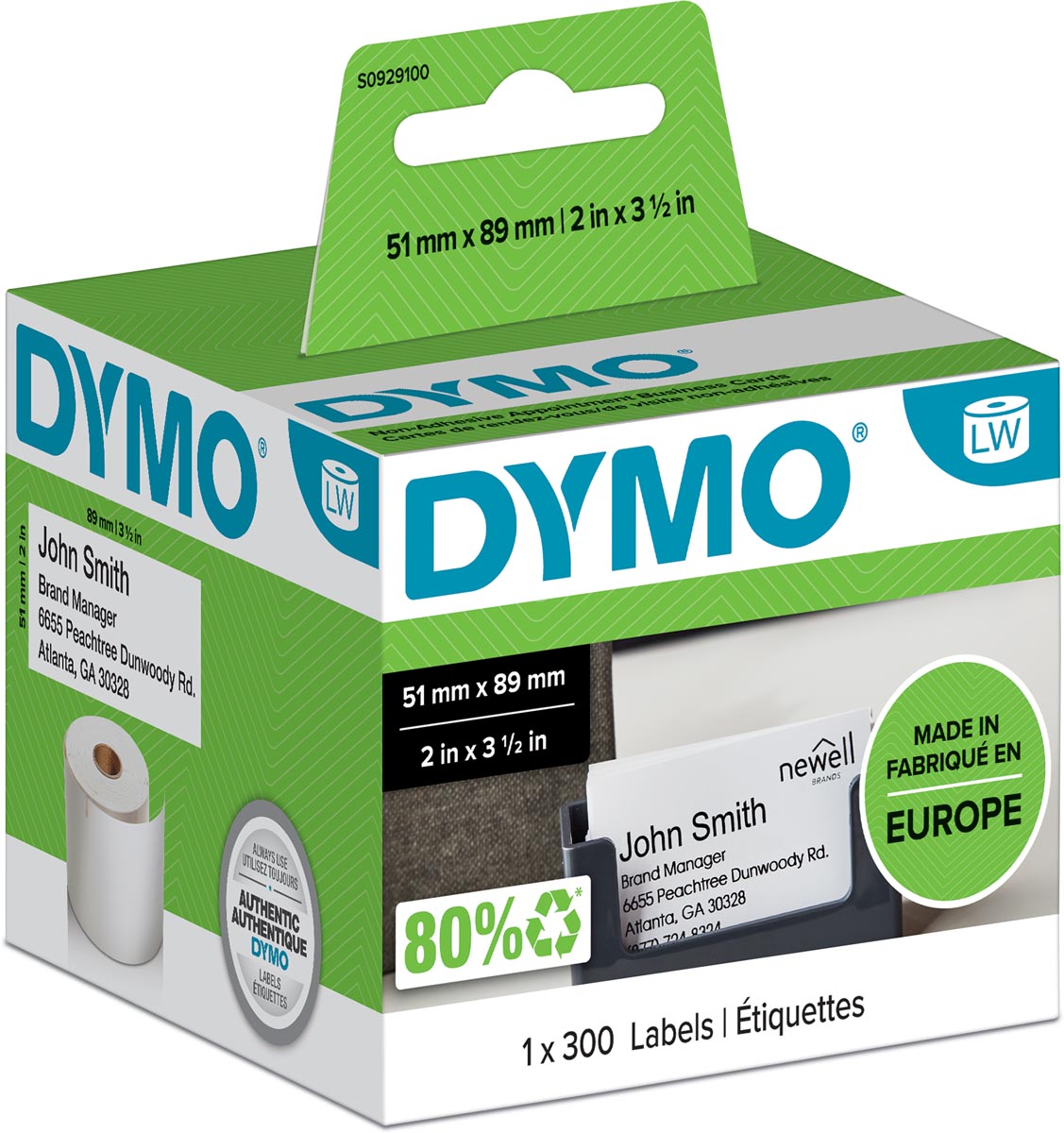 Dymo etiketten LabelWriter ft 51 x 89 mm, wit, niet-zelfklevend, 300 etiketten