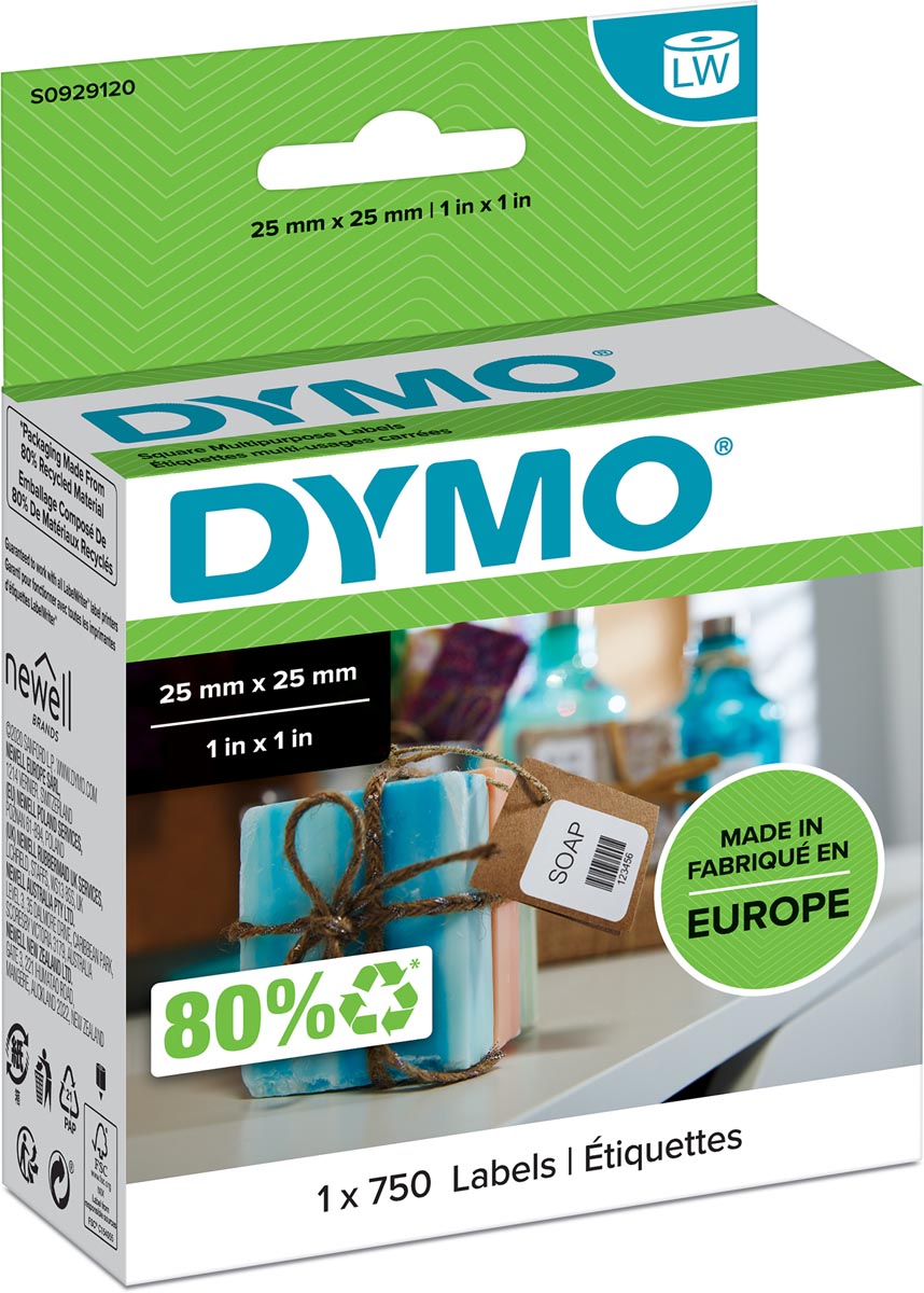 Dymo etiketten LabelWriter ft 25 x 25 mm, wit, 750 etiketten afbeelding