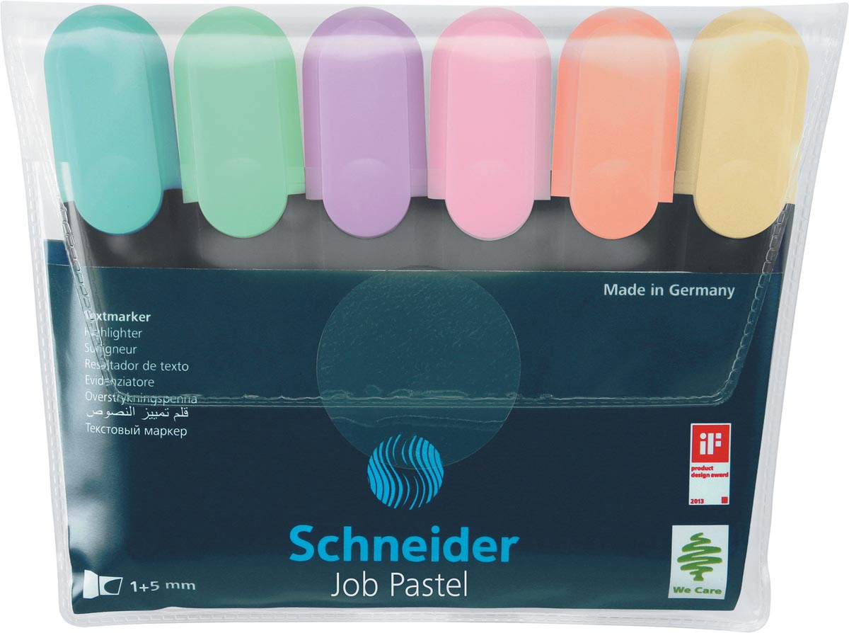 Schneider markeerstift Job 150, etui van 4 stuks in geassorteerde pastelkleuren