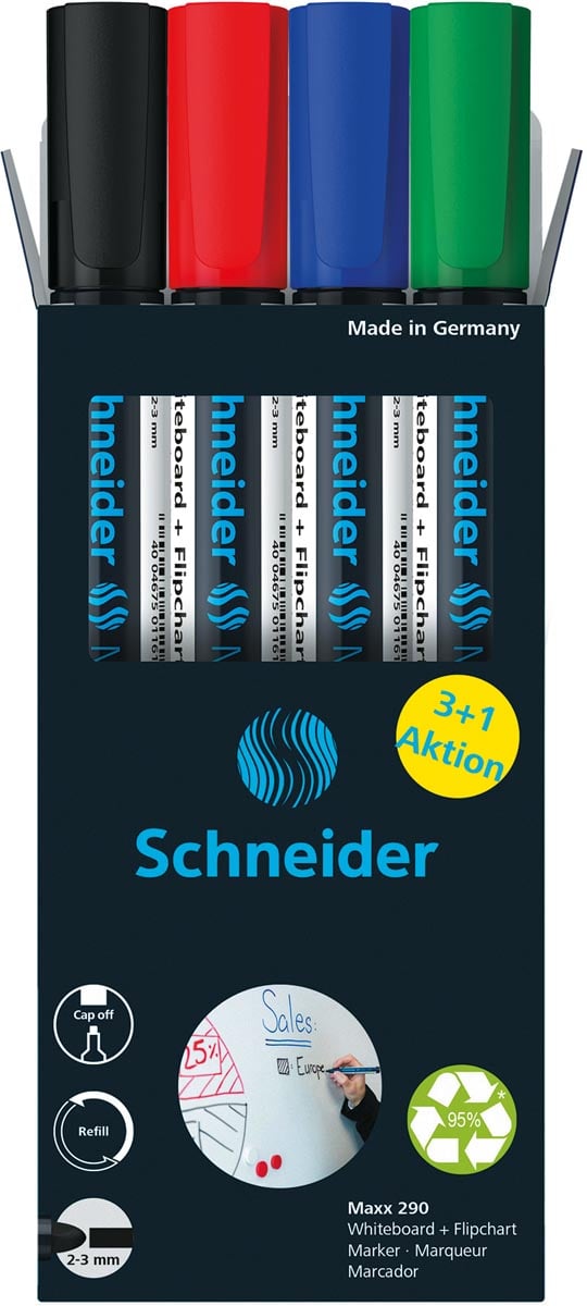 Schneider Maxx 290 whiteboardmarker, 3 + 1 gratis, assorti afbeelding