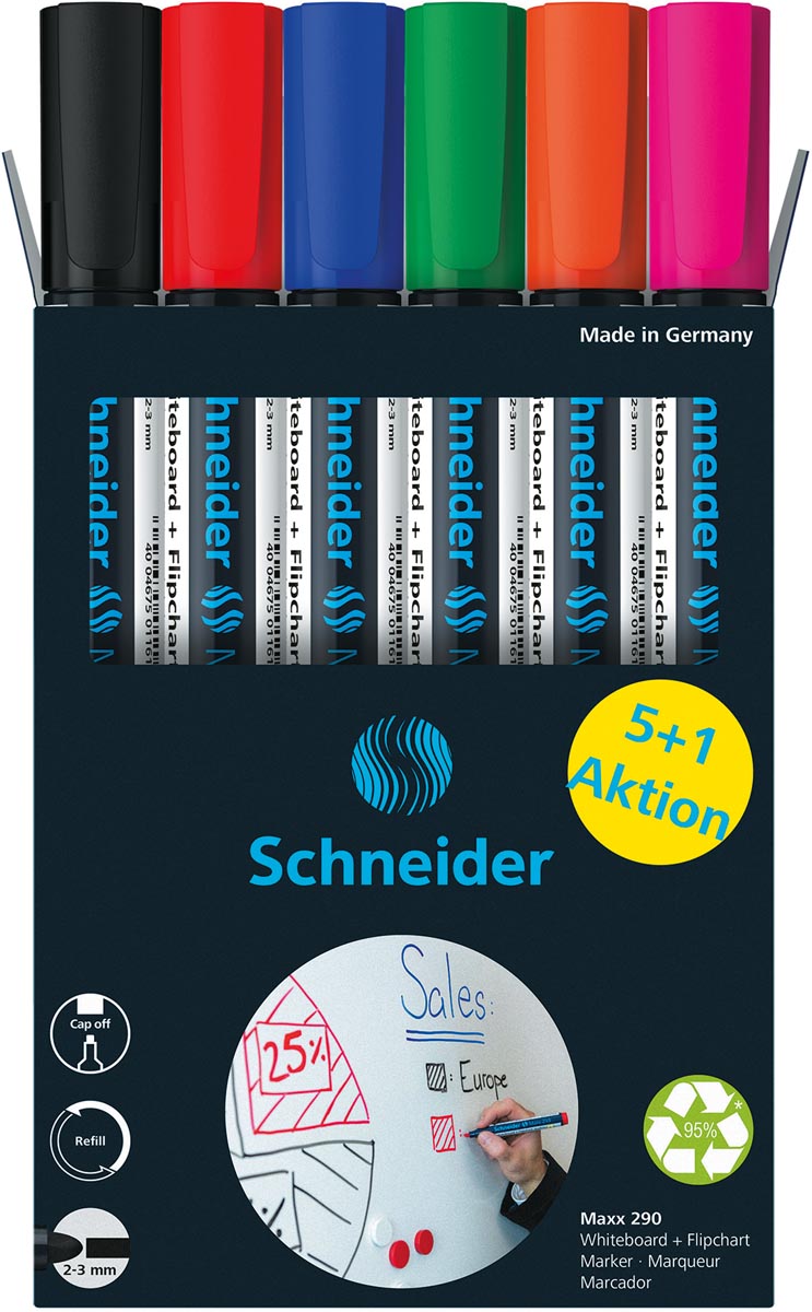 Schneider Maxx 290 whiteboardmarker, 5 + 1 gratis, assorti afbeelding