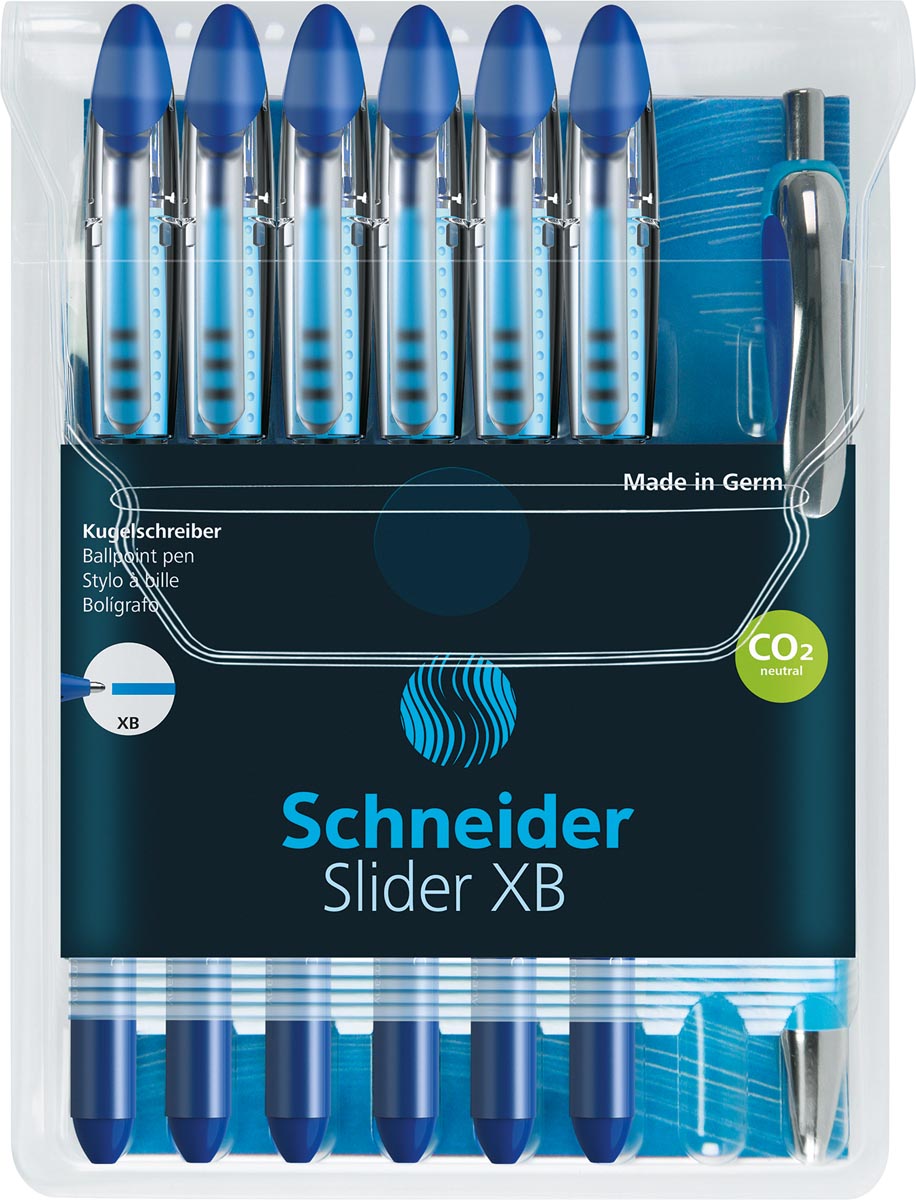 Schneider Slider Basic XB balpen, 6 + 1 gratis, blauw
