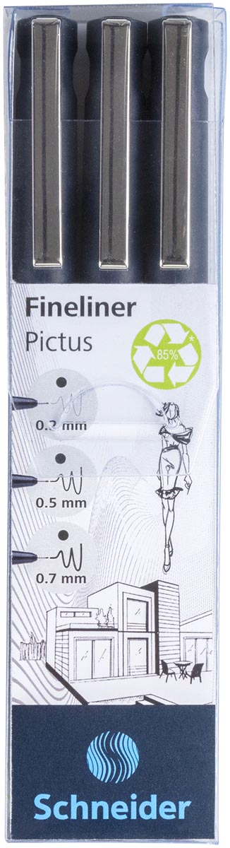 Schneider fineliner Pictus, etui van 3 stuks, zwart Schneider fineliner Pictus, etui van 3 stuks, zwart