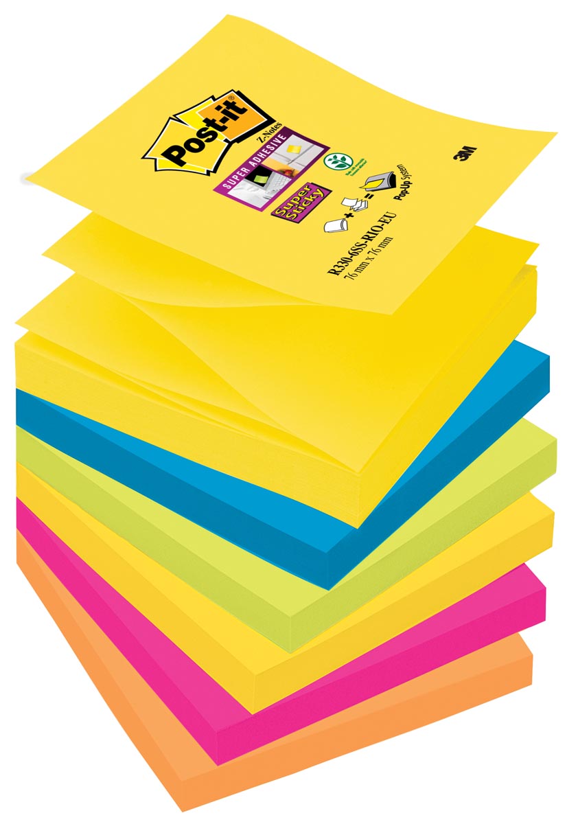 Post-it Super Sticky Z-notes Carnival, 90 vel, ft 76 x 76 mm, pak van 6 blokken afbeelding