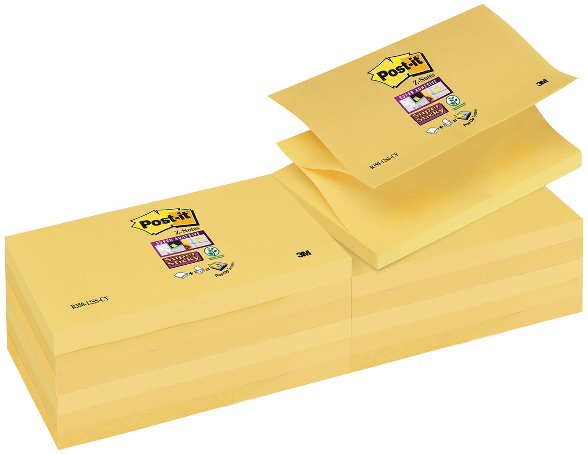Post-it Super Sticky z-notes, 90 vel, ft 76 x 127 mm, geel