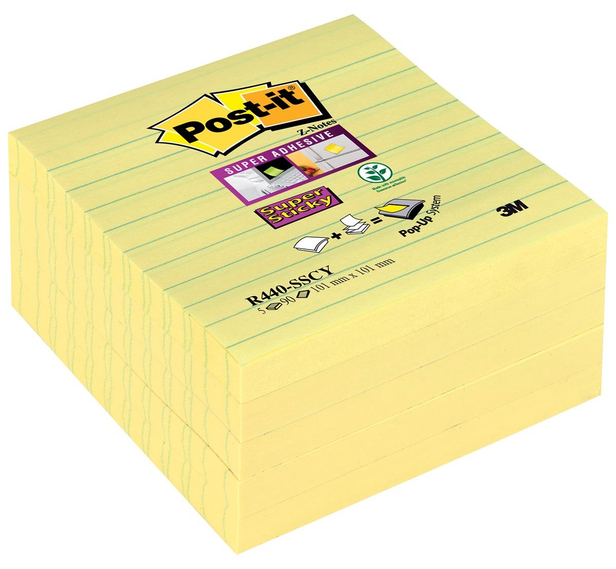 Post-it Super Sticky z-notes, 90 vel, ft 101 x 101 mm, gelijnd