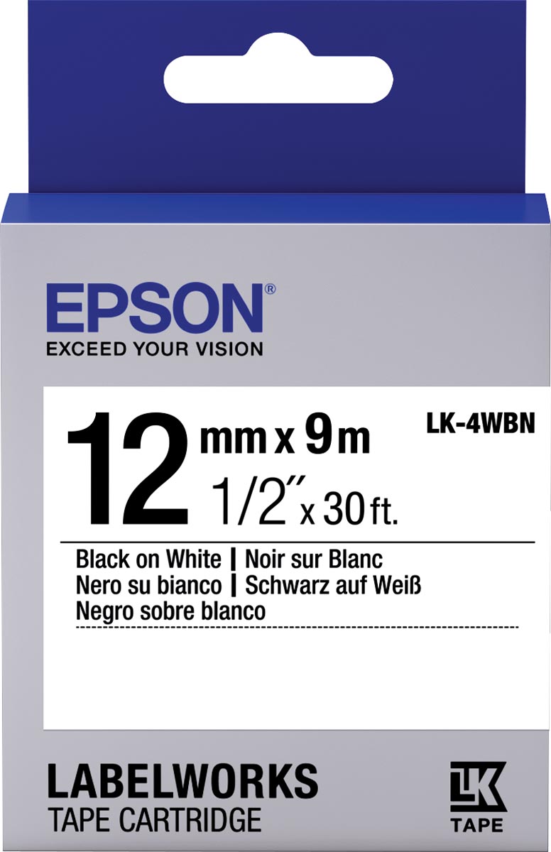 Epson tape ft 12 mm x 9 m, zwart op wit