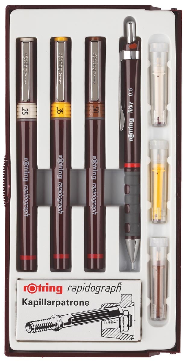 Rotring Rapidograph College tekenset van 3 stuks Rotring Rapidograph College tekenset van 3 stuks