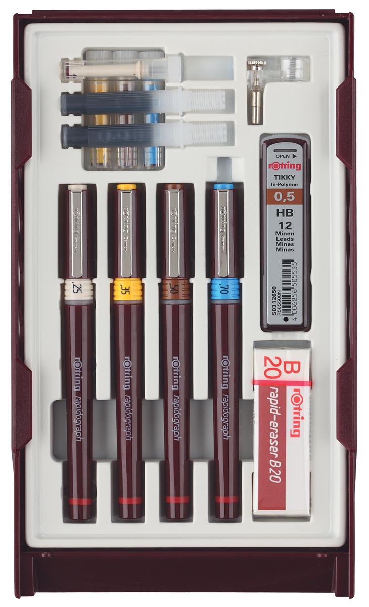 Rotring Rapidograph College tekenset van 4 stuks Rotring Rapidograph College tekenset van 4 stuks