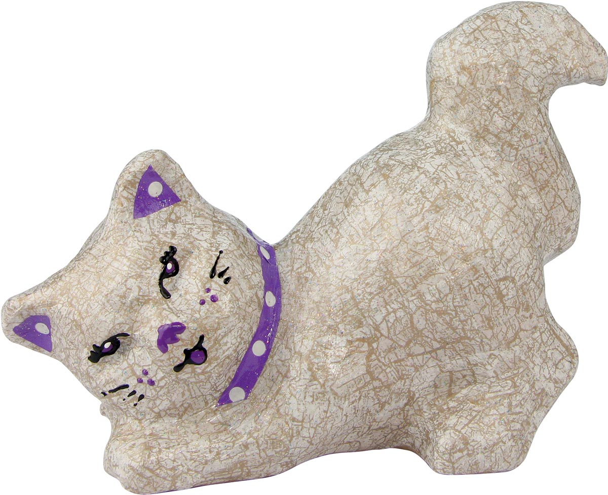 Décopatch kat liggend, papier-maché