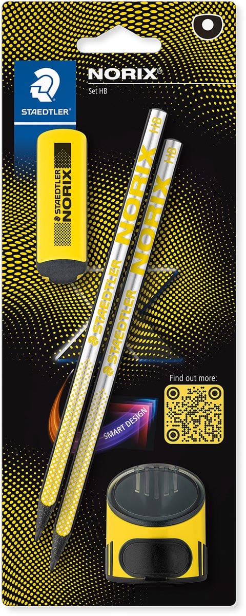 Staedtler Norix grafietpotlood, HB, met slijper en gom, geel, blister van 2 stuks