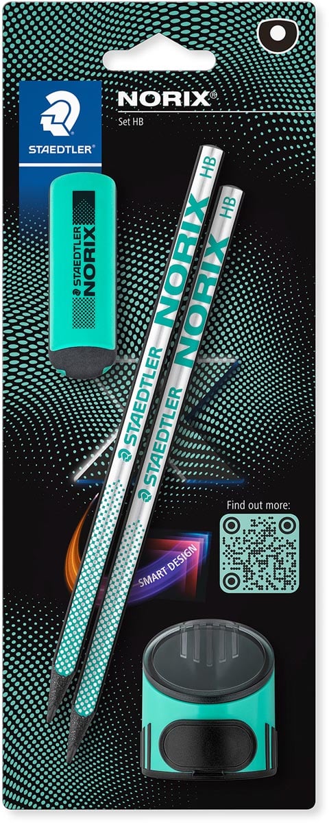 Staedtler Norix grafietpotlood, HB, met slijper en gom, groen, blister van 2 stuks