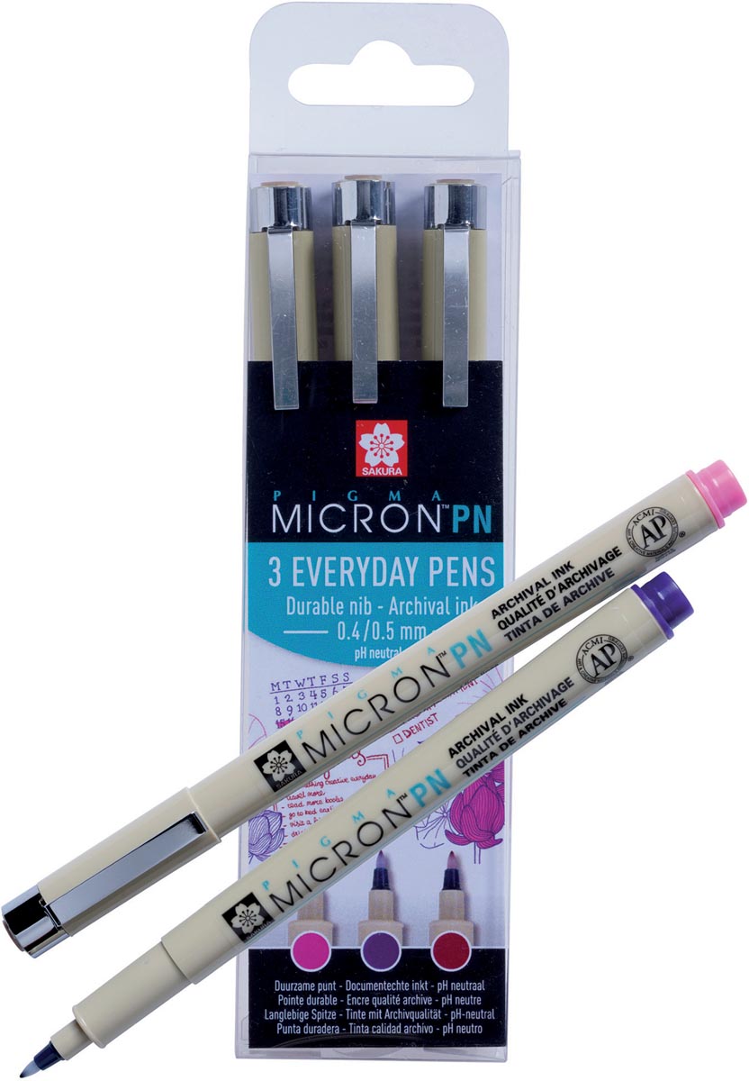 Sakura fineliner Pigma Micron PN, Craftfs set van 3 stuks in geassorteerde kleuren