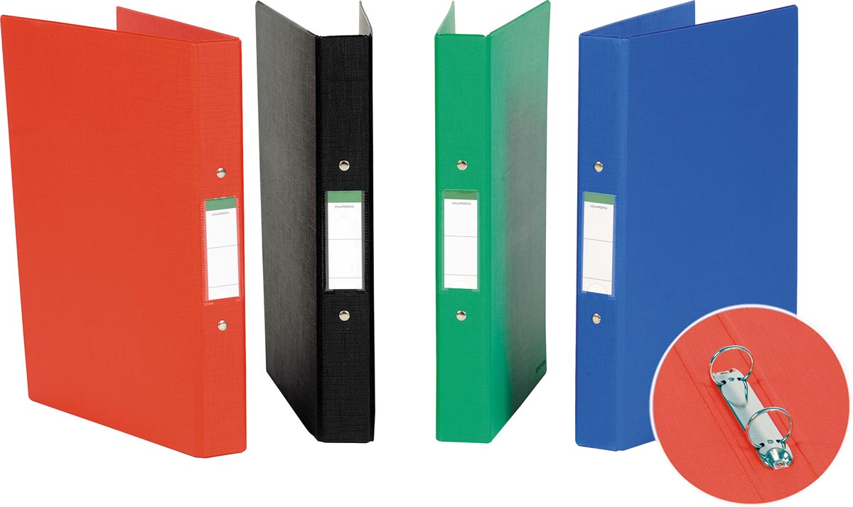 Ringmap voor ft A4, 2 ringen van 25 mm, uit PVC, geassorteerde kleuren Ringmap voor ft A4, 2 ringen van 25 mm, uit PVC, geassorteerde kleuren