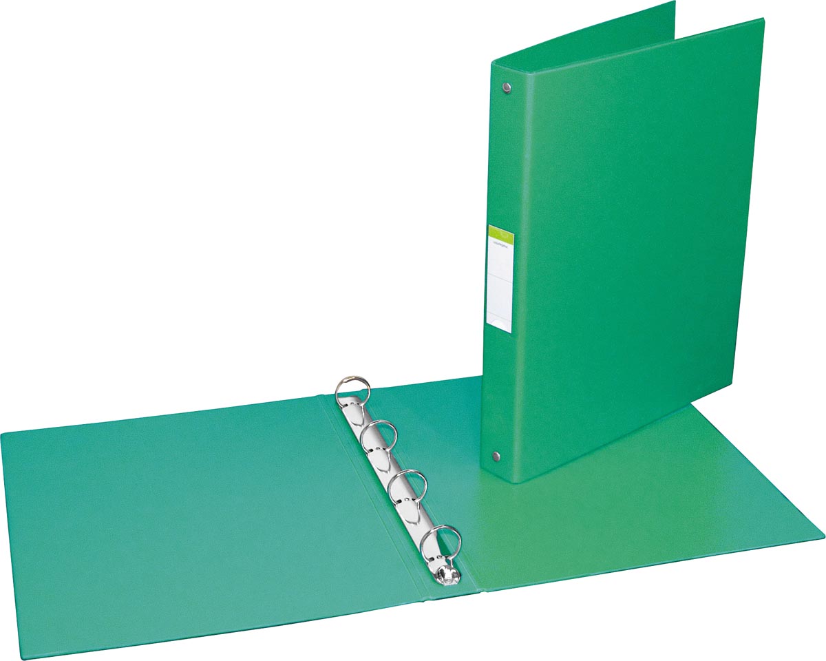 Ringmap voor ft A4, 4 ringen van 25 mm, uit PVC, groen Ringmap voor ft A4, 4 ringen van 25 mm, uit PVC, groen
