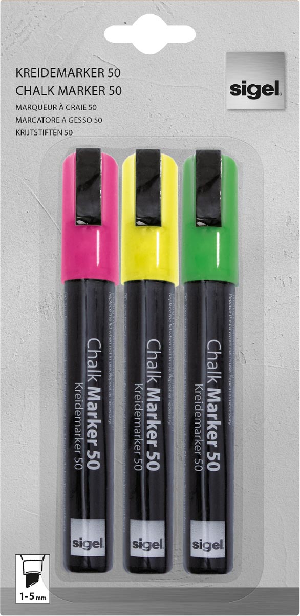 Sigel krijtstift - beitelpunt - 1-5 mm - 3 kleuren - SI-BA182