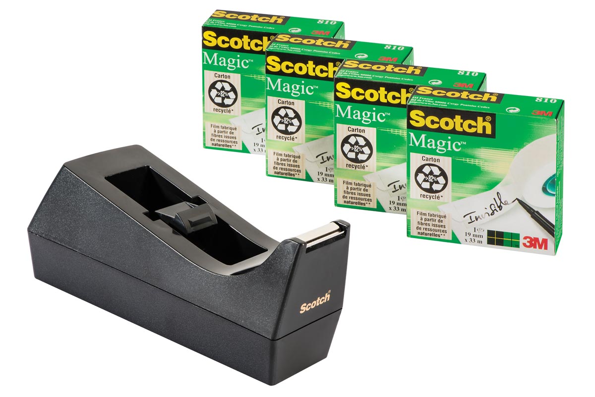 Scotch Plakbandafroller Zwart 4 Rollen huismerk kopen in de aanbieding Scotch Plakbandafroller Zwart 4 Rollen huismerk kopen in de aanbieding