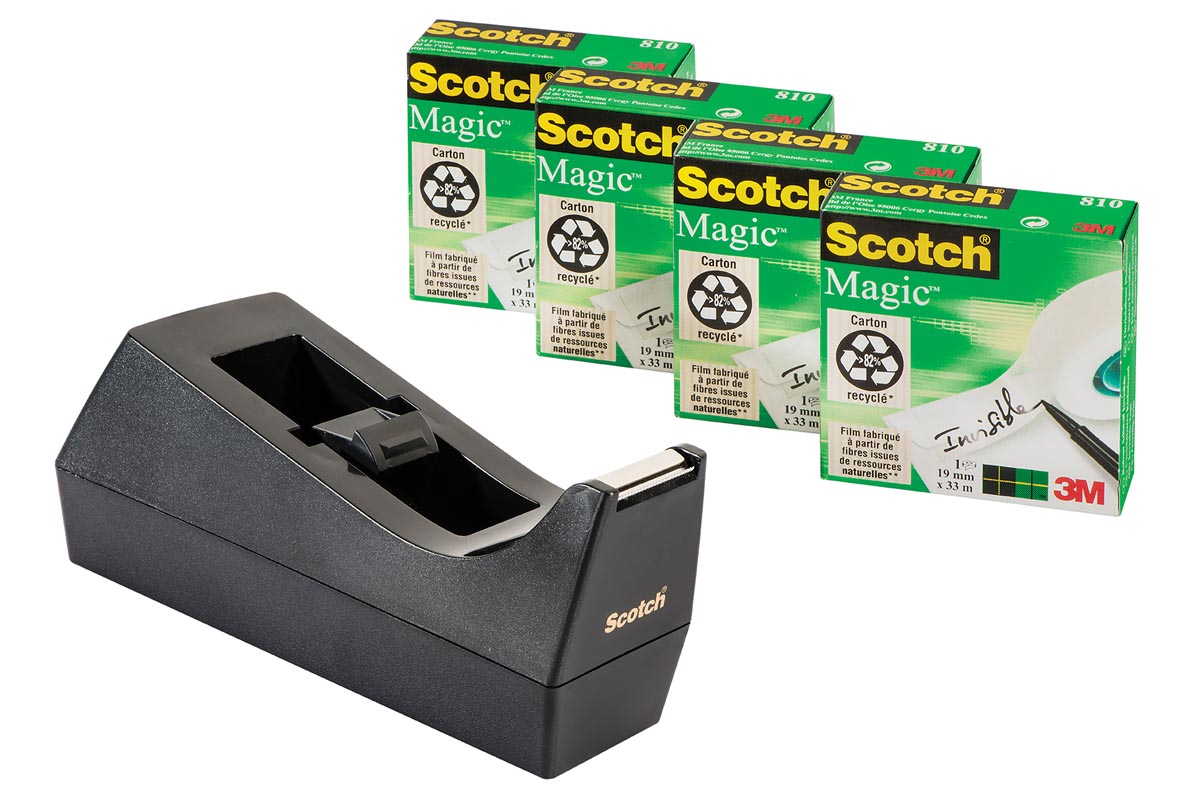 Scotch plakbandafroller zwart + 4 rollen Scotch plakbandafroller zwart + 4 rollen