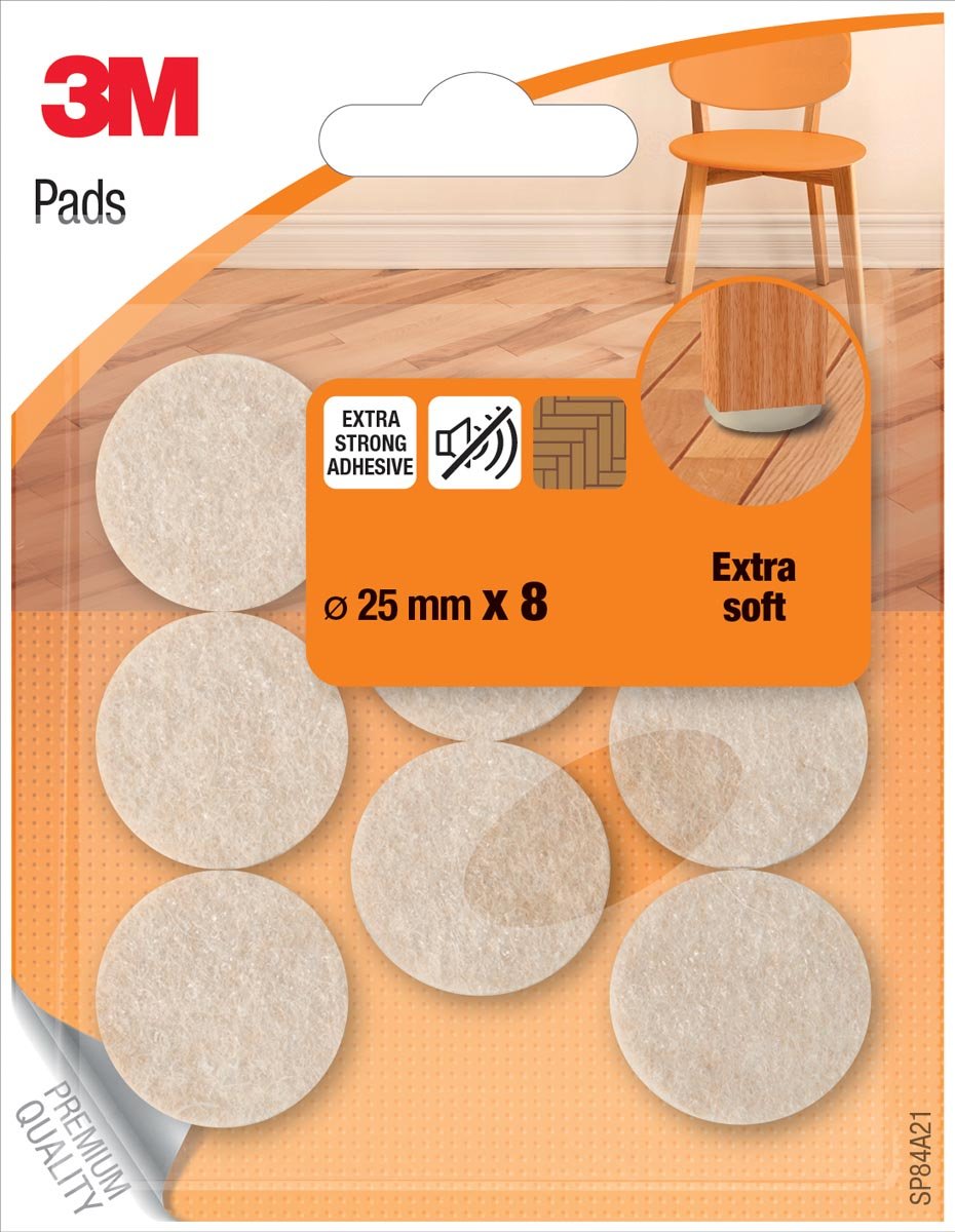 Afbeelding van 3M beschermende vloerpads, uit vilt, diameter 25 mm, blister van 8 stuks