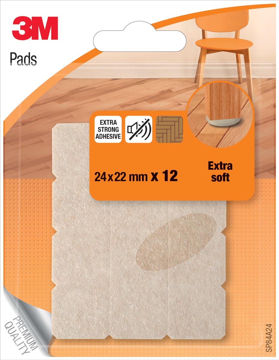 Afbeelding van 3M Viltjes, Extra soft, ft 24 x 22 mm, blister van 12 stuks