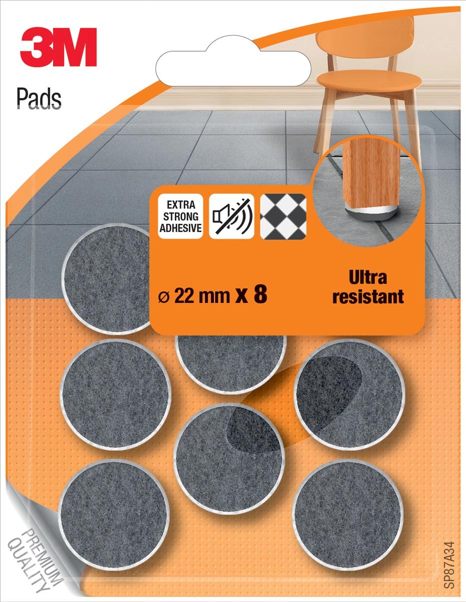 Afbeelding van 3M viltglijders, Ultra Resistant, diameter van 22 mm, blister van 8 stuks