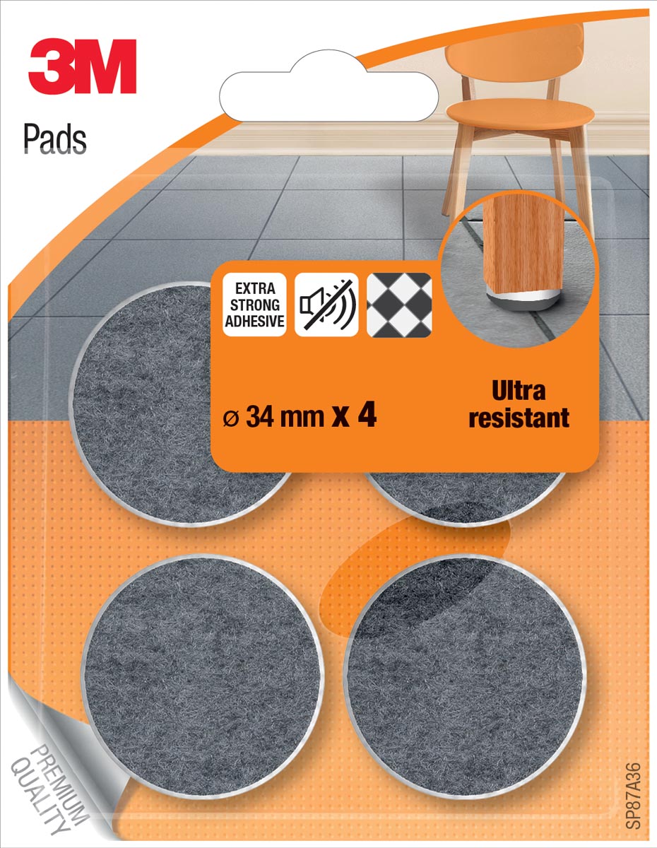 Afbeelding van 3M beschermende vloerpads, uit vilt, diameter 34 mm, blister van 4 stuks