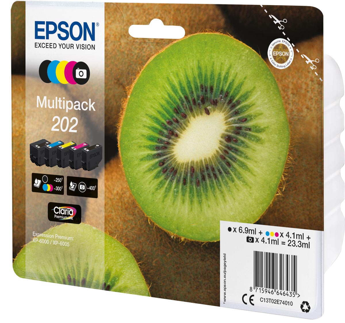 Epson inktcartridge 202, 250 - 400 pagina&apos;s, OEM C13T02E74010, 5 kleuren afbeelding