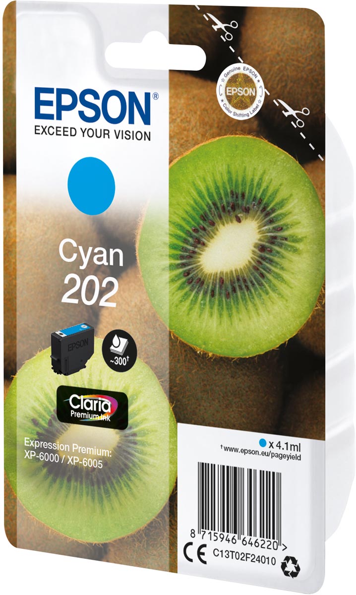 Epson inktcartridge 202, 300 pagina's, OEM C13T02F24010, cyaan