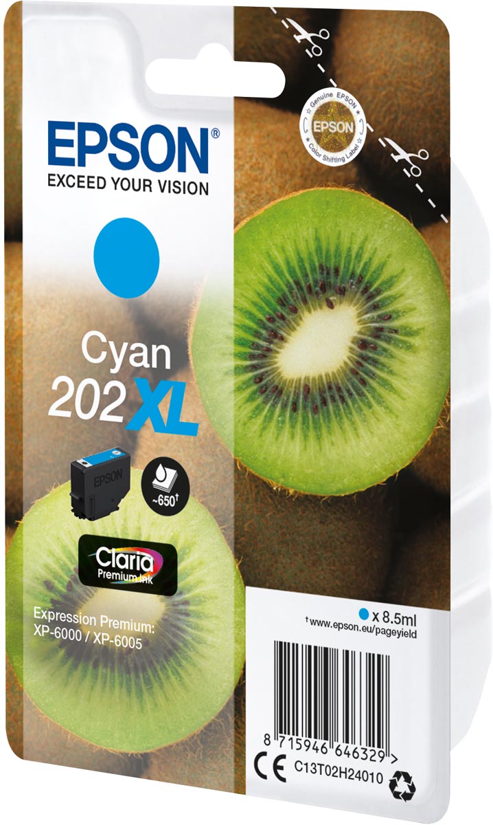 Epson inktcartridge 202XL, 650 pagina's, OEM C13T02H24010, cyaan