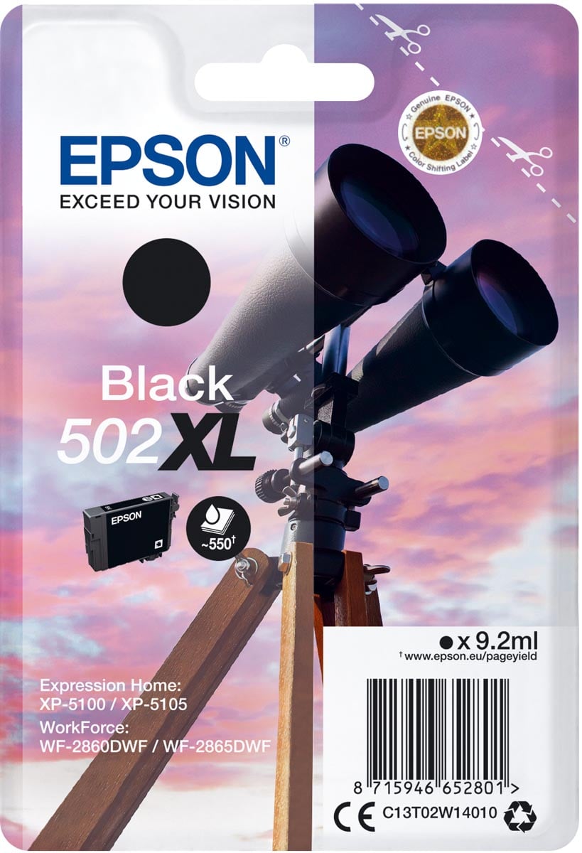 Epson inktcartridge 502XL, 550 pagina&apos;s, OEM C13T02W14010, zwart afbeelding