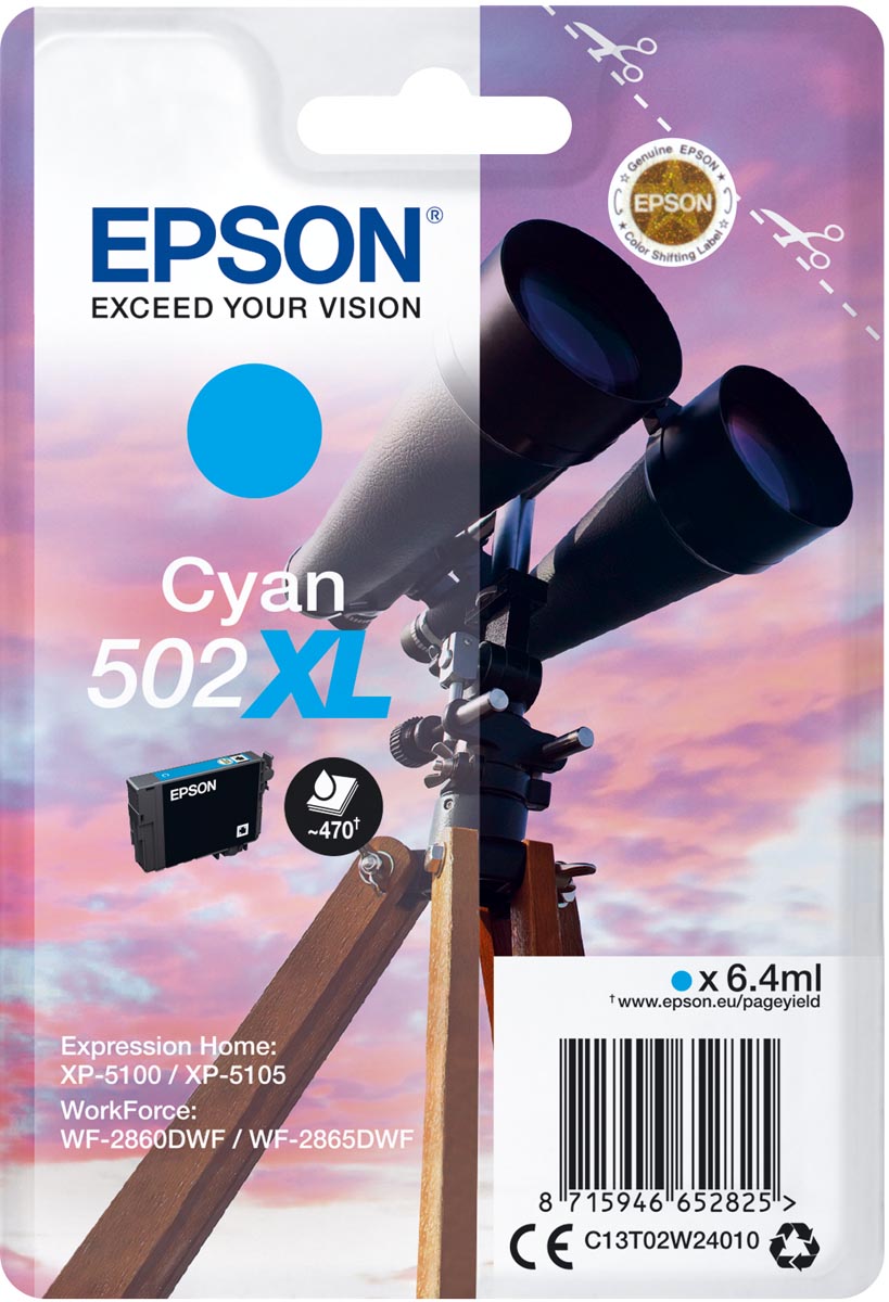Epson inktcartridge 502XL, 470 pagina&apos;s, OEM C13T02W24010, cyaan afbeelding