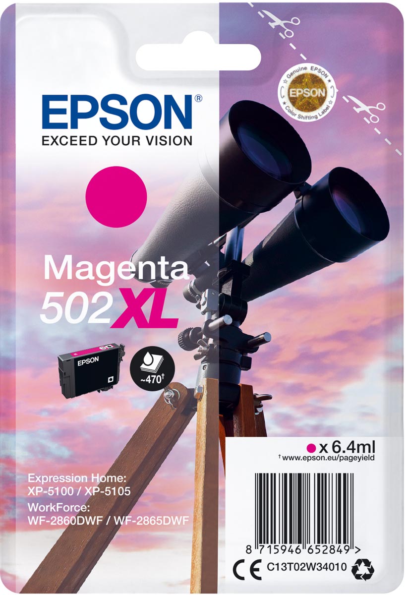 Epson inktcartridge 502XL, 470 pagina&apos;s, OEM C13T02W34010, magenta afbeelding