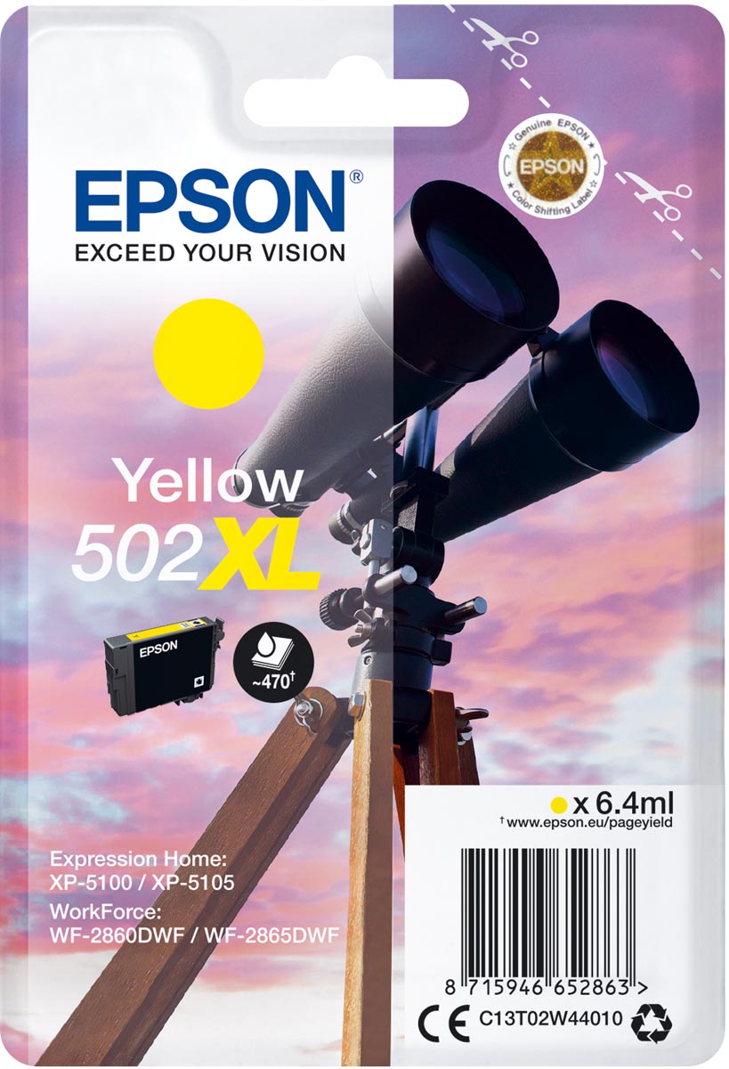 Epson inktcartridge 502XL, 470 pagina&apos;s, OEM C13T02W44010, geel afbeelding