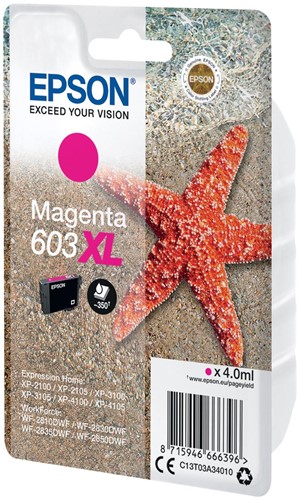 Epson inktcartridge 603 XL, 4 ml, OEM C13T03A34010, magenta