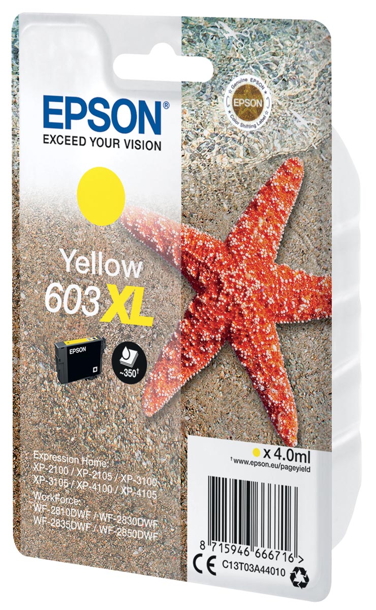 Epson inktcartridge 603 XL, 4 ml, OEM C13T03A44010, geel afbeelding