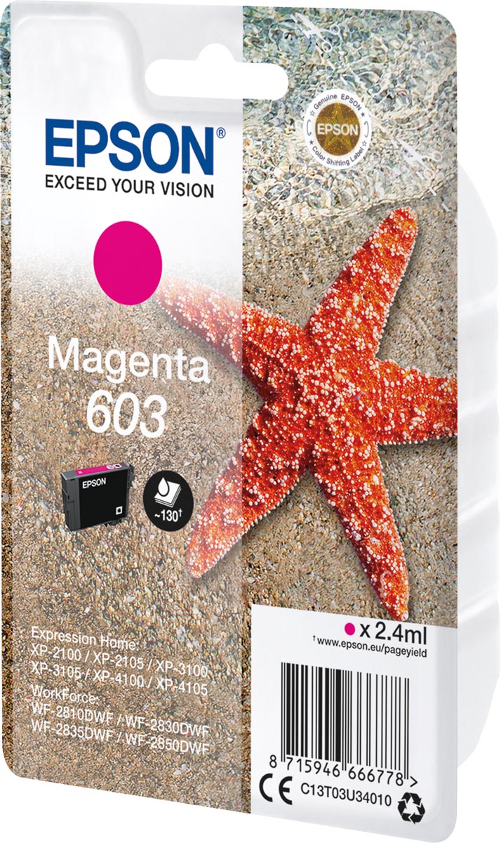 Epson inktcartridge 603, 130 pagina&apos;s, OEM C13T03U34010, magenta afbeelding