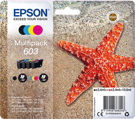 Epson inktcartridge 603, 130-150 pagina&apos;s, OEM C13T03U64010, 4 kleuren afbeelding