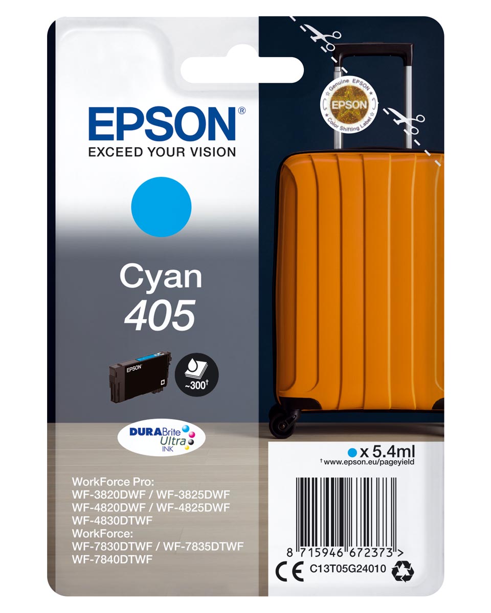 Epson inktcartridge 405, 300 pagina&apos;s, OEM C13T05G24010, cyaan afbeelding