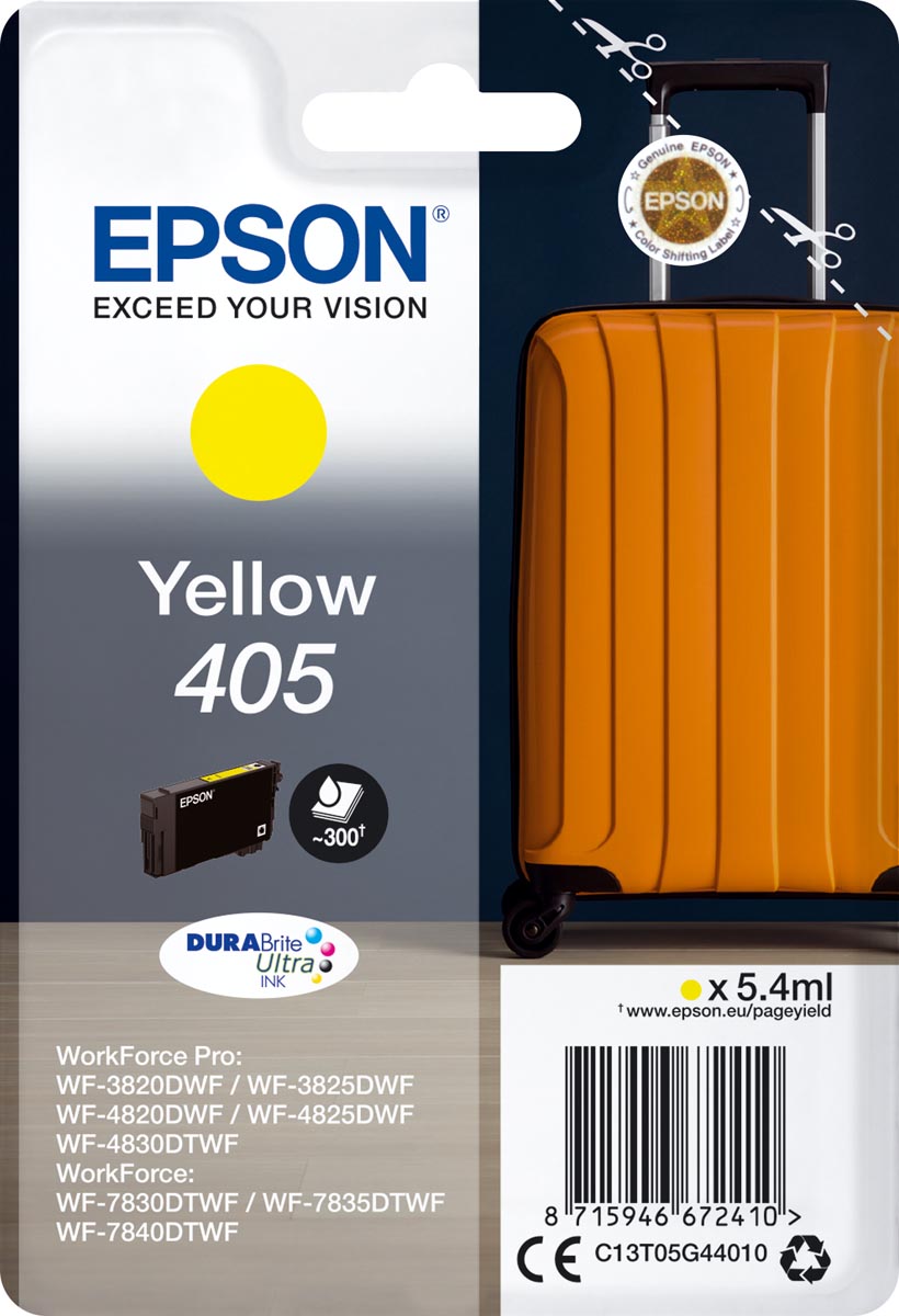 Epson inktcartridge 405, 300 pagina&apos;s, OEM C13T05G44010, geel afbeelding