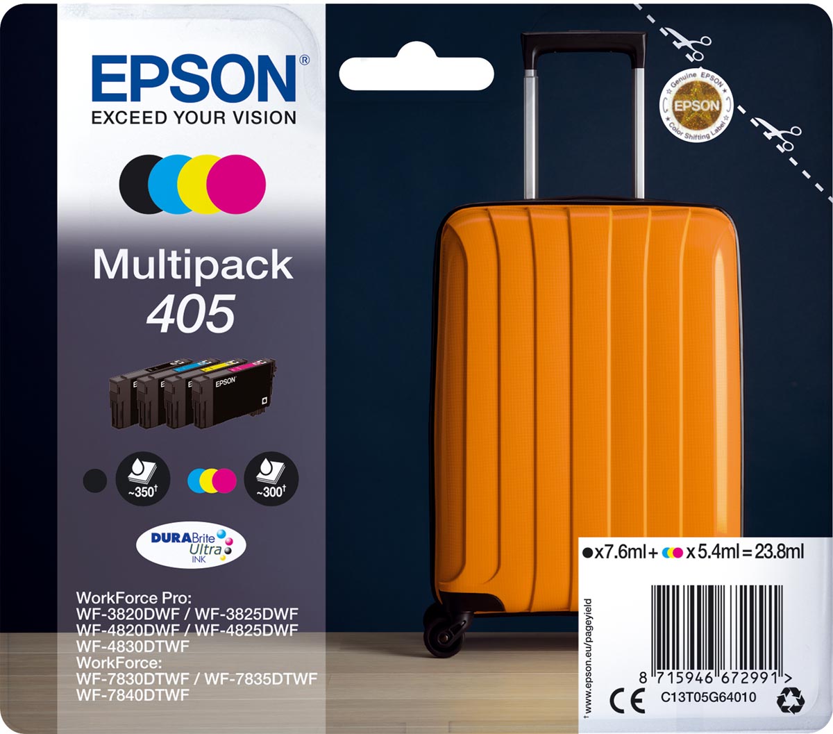 Epson inktcartridge 405, 300 - 350 pagina&apos;s, OEM C13T05G64010, 4 kleuren afbeelding