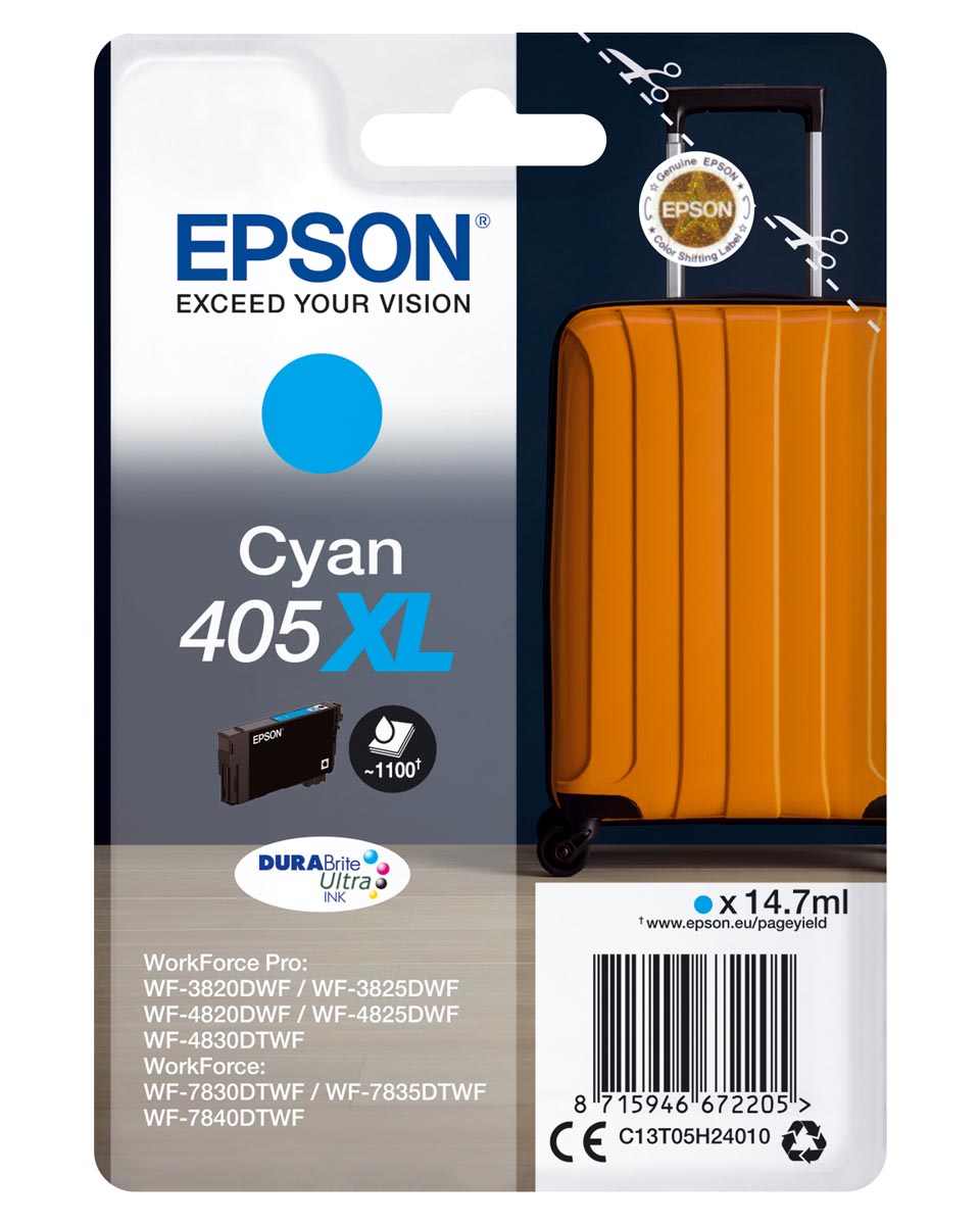 Epson inktcartridge 405XL, 1.100 pagina&apos;s, OEM C13T05H24010, cyaan afbeelding