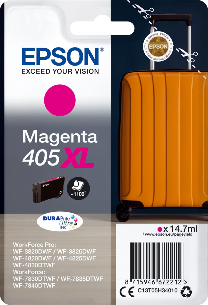 Epson inktcartridge 405XL, 1.100 pagina&apos;s, OEM C13T05H34010, magenta afbeelding