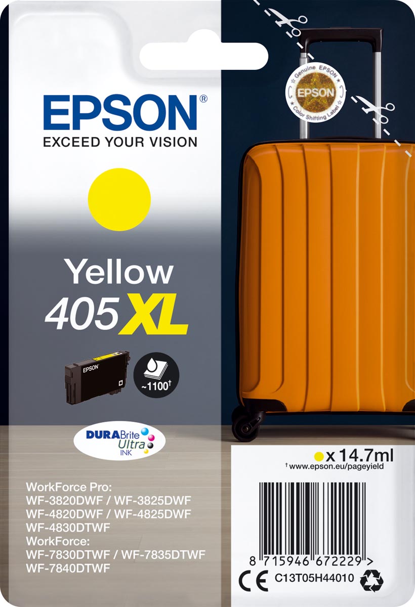 Epson inktcartridge 405XL, 1.100 pagina&apos;s, OEM C13T05H44010, geel afbeelding