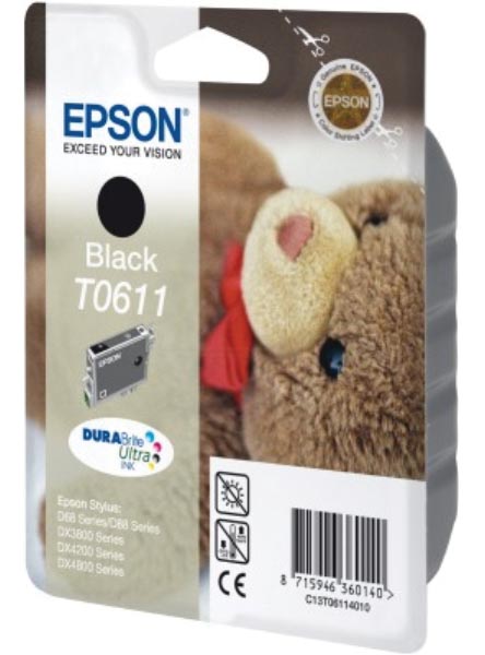 Epson inktcartridge T0611, 250 pagina's, OEM C13T06114010, zwart