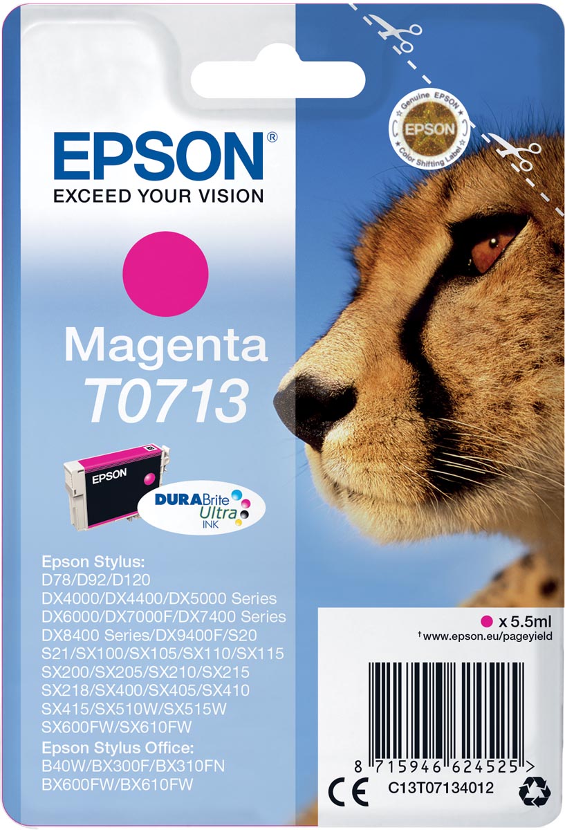Epson inktcartridge T0713, 250 pagina&apos;s, OEM C13T07134012, magenta afbeelding